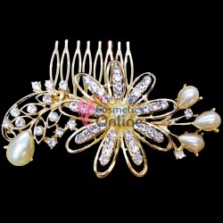 Accesoriu modern pentru decor par CA015MM Auriu cu cristale si perle